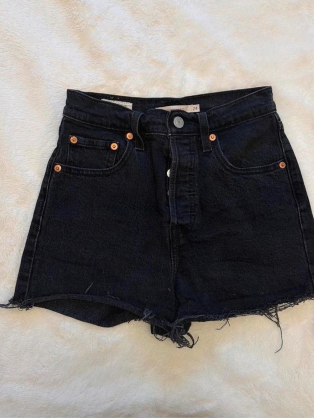 Levi's Black High-Waist Denim Shorts with Frayed Hem